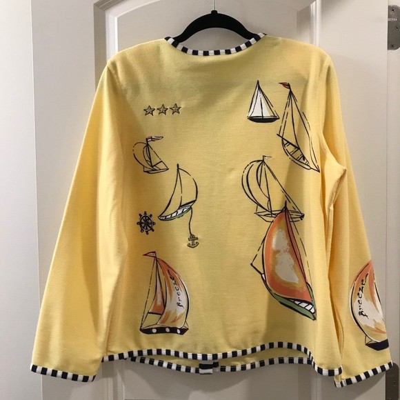 Koret Yellow Nautical Sailboat Cadigan Sweater - Large - Picture 3 of 5
